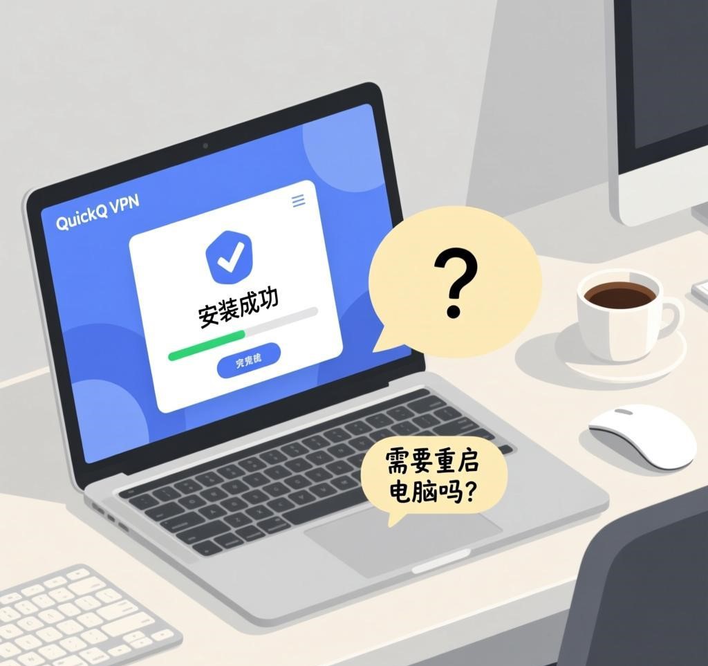 安装QuickQ VPN后，通常不需要主动重启电脑